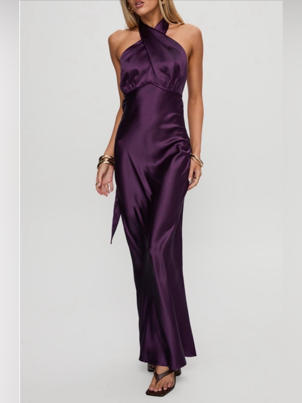 PRINCESS POLLY Rosaminta Satin Halter Dress in Plum 8